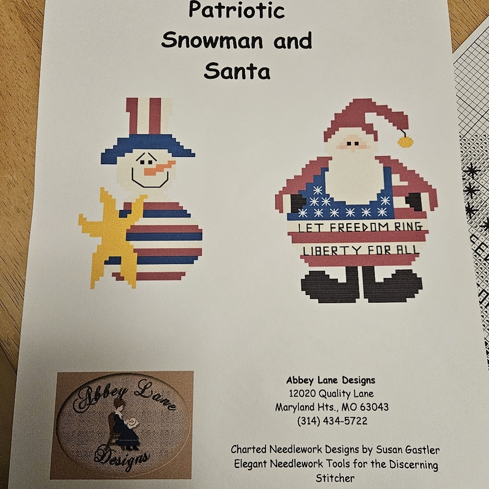 Patriotic Snowman and Santa Cross Stitch Pattern Set Abbey Lane Designs